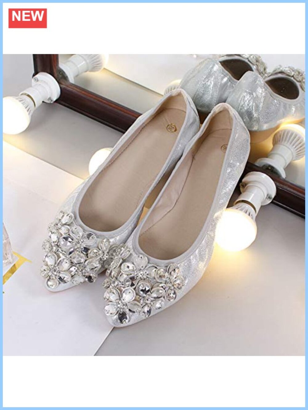 Pointed Toe Rhinestone Foldable Ballet Flats - Picture 2 of 5